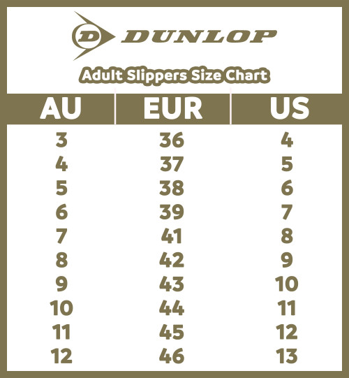 dunlop size chart AU