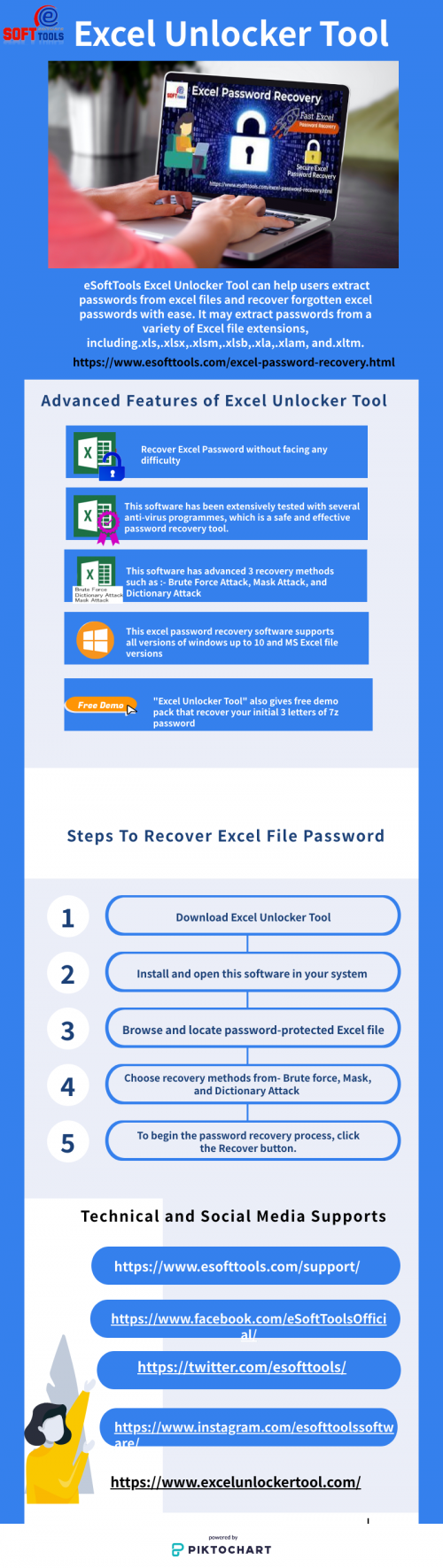 eSoftTools Excel unlocker Tool is a programme that can be used to recover an Excel Workbook password, an Excel Worksheet password, or a single cell password. This software is compatible with all versions of MS Excel and runs smoothly on Windows 98, Windows 2000, Windows XP, Windows Vista, Windows 7, Windows 8, Windows 8.1, Windows 8.1, and Windows 10.The initial 3 characters of the password can be retrieved for free by using the Trial version of this programme.

Read More:-https://www.excelunlockertool.com/