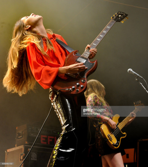 LEEDS, ENGLAND - AUGUST 25:  Danielle Haim of Haim performs at Leeds Festival at Bramhall Park on Au