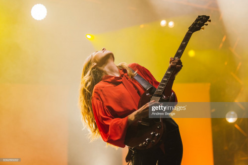 LEEDS, ENGLAND - AUGUST 25:  Danielle Haim of Haim performs on the NME/Radio 1 stage during day 1 at