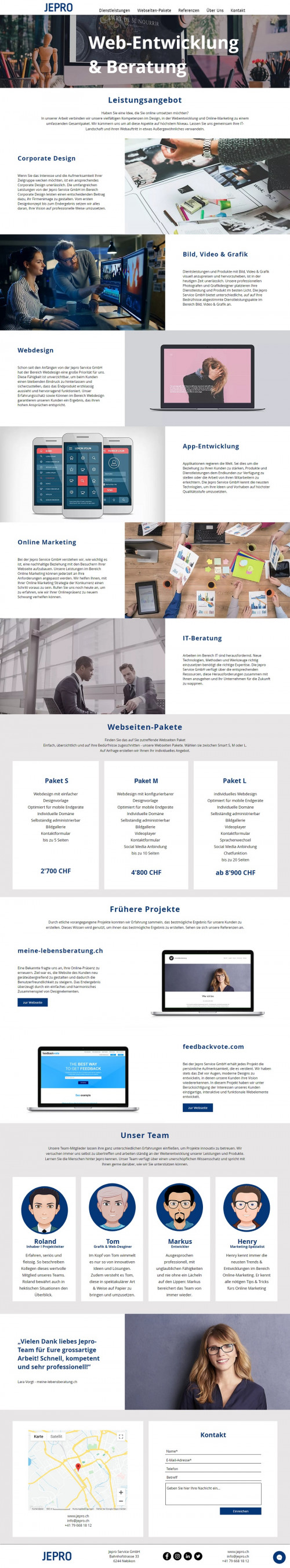 Jepro Service GmbH -  Verbindet in ihrer vielfältigen Kompetenzen im Webdesign, in der Webentwicklung und Online-Marketing zu einem umfassenden Gesamtpaket. Corporate Design Luzern, IT Dienstleister, Softwareentwicklung, Online Marketing Luzern.

Haben Sie eine Idee, die Sie online umsetzen möchten? In unserer Arbeit verbinden wir unsere vielfältigen Kompetenzen im Design, in der Webentwicklung und Online-Marketing zu einem umfassenden Gesamtpaket. Wir kümmern uns um all diese Aspekte auf höchstem Niveau. Lassen Sie uns gemeinsam Ihre IT-Landschaft und ihren Webauftritt in etwas Außergewöhnliches verwandeln.Wenn Sie das Interesse und die Aufmerksamkeit Ihrer Zielgruppe wecken möchten, ist ein ansprechendes Corporate Design unerlässlich. Die umfangreichen Leistungen von der Jepro Service GmbH im Bereich Corporate Design leisten einen entscheidenden Beitrag dazu, ihr Firmenimage zu gestalten. Vom ersten Designkonzept bis zum Endergebnis setzen wir alles daran, Ihre Vision auf professionelle Weise umzusetzen.Dientsleistungen und Produkte mit Bild, Video & Grafik visuell anzupreisen und hervorzuheben, ist in der heutigen Zeit unerlässlich. Unsere professionellen Photografen und Grafikdesigner platzieren Ihre Dienstleistung und Produkt im besten Licht. Die Jepro Service GmbH bietet unterschiedliche, auf auf Ihre Bedrüfnisse abgestimmte Dienstleistungspakte im Bereich Bild, Video & Grafik an.

Name der Firma:- Jepro Service GmbH
Standort:- Centralstrasse 31D, 6210 Sursee
Email:- info@jepro.ch  
Telefon:- +41 79 668 18 12
Netz:- https://www.jepro.ch/