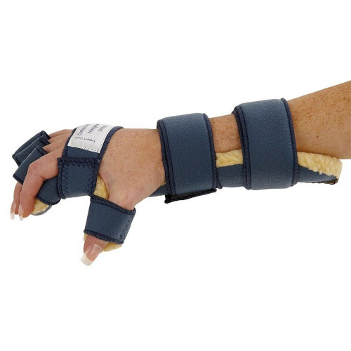 The Leeder Resting Hand Brace is a multi function hand and wrist support. It keeps the fingers in an extended position and abducts the thumb. https://www.essentialaids.com/leeder-resting-hand-brace.html